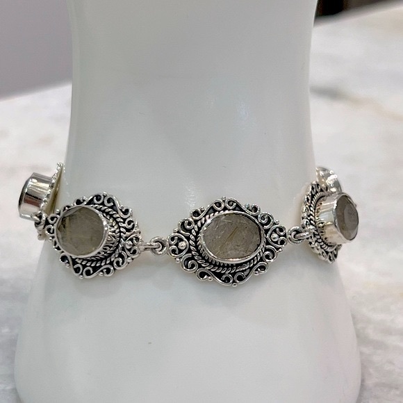 Golden Rutilated Quartz Sterling Silver Toggle Clasp Bracelet - Picture 3 of 10